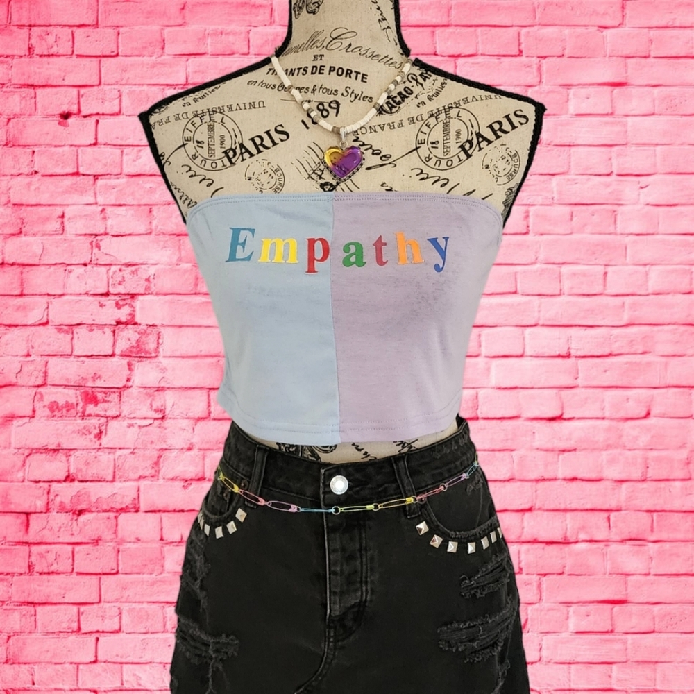 PRIDE Empathy Crop Tube Top Medium Purple & Blue Color Block